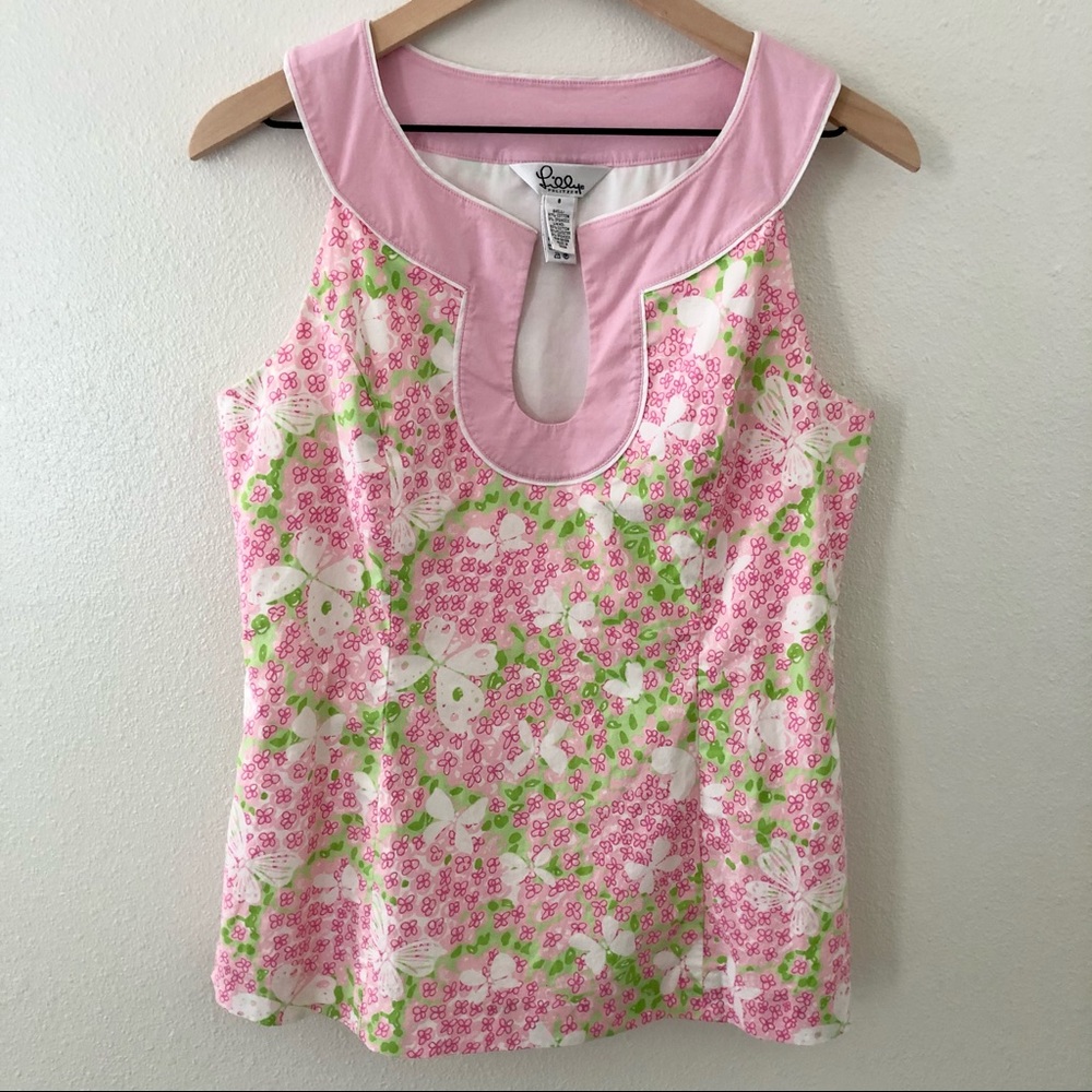 Lilly Pulitzer Pink Green White Floral Keyhole Tank Top